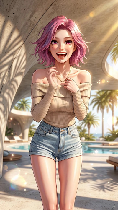 Character blinking, looking at camera with a subtle, natural expression, moving slowly and naturally. Their hair sways gently in a quiet draft of air while maintaining their original pose. The camera executes a very slow, smooth dolly-in. The backgro
