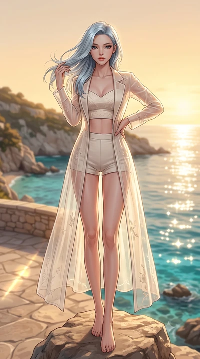 score_9, masterpiece, best quality, ultra-detailed, high-budget anime keyframe, editorial fashion photography, tasteful artistic composition, Korean woman woman. low angle full-body shot from head to toe showing her feet, filling the entire 9:16 vert