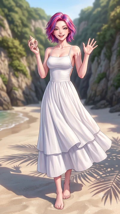 score_9, masterpiece, best quality, ultra-detailed, high-budget anime keyframe, editorial fashion photography, tasteful artistic composition, Caucasian woman. low angle full-body shot from head to toe showing her feet, filling the entire 9:16 vertica