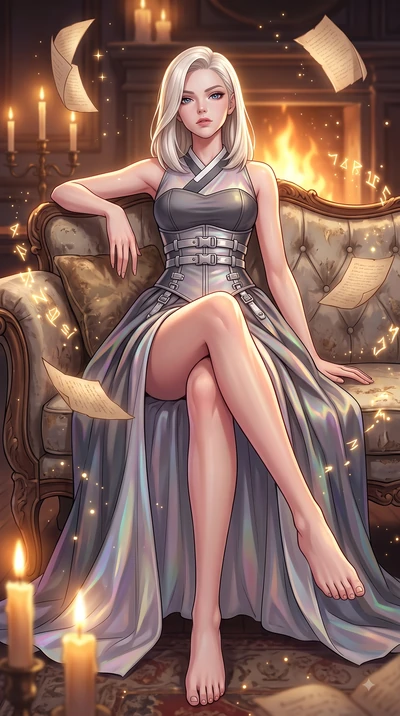 score_9, masterpiece, best quality, ultra-detailed, high-budget anime keyframe, editorial fashion photography, tasteful artistic composition, Caucasian woman. low angle full-body shot from head to toe showing her feet, filling the entire 9:16 vertica