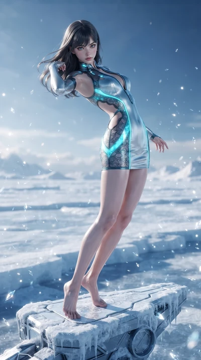score_9, masterpiece, best quality, ultra-detailed, high-budget anime keyframe, editorial fashion photography, tasteful artistic composition, Korean woman. low angle full-body shot from head to toe showing her feet, filling the entire 9:16 vertical f