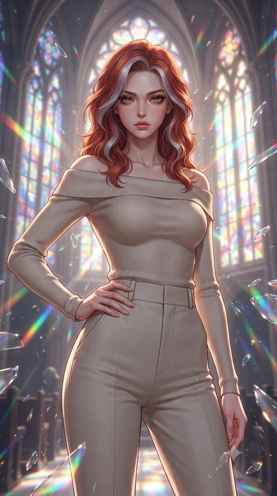 score_9, masterpiece, best quality, ultra-detailed, high-budget anime keyframe, editorial fashion photography, tasteful artistic composition, Caucasian woman. close-up cowboy shot from the waist and thighs up, the character dominates the composition,