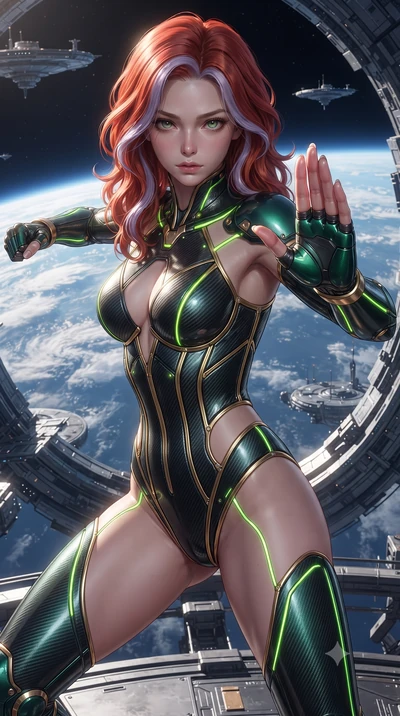 score_9, masterpiece, best quality, ultra-detailed, high-budget anime keyframe, editorial fashion photography, tasteful artistic composition, Caucasian woman. close-up cowboy shot from the waist and thighs up, the character dominates the composition,