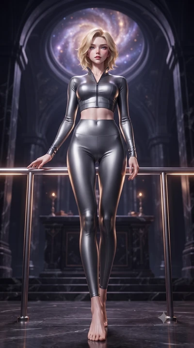 score_9, masterpiece, best quality, ultra-detailed, high-budget anime keyframe, editorial fashion photography, tasteful artistic composition, Caucasian woman. low angle full-body shot from head to toe showing her feet, filling the entire 9:16 vertica