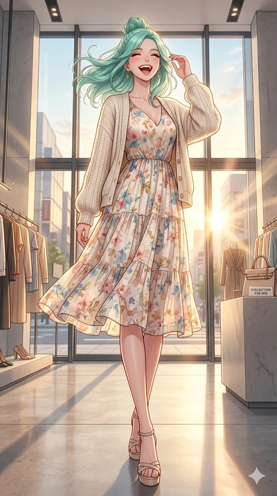 score_9, masterpiece, best quality, ultra-detailed, high-budget anime keyframe, vibrant anime aesthetic, Japanese woman. low angle full-body shot from head to toe showing her feet, filling the entire 9:16 vertical frame with her statuesque presence, 