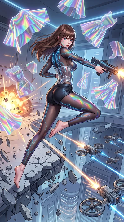 score_9, masterpiece, best quality, ultra-detailed, high-budget anime keyframe, editorial fashion photography, tasteful artistic composition, Korean woman. low angle full-body shot from head to toe showing her feet, filling the entire 9:16 vertical f