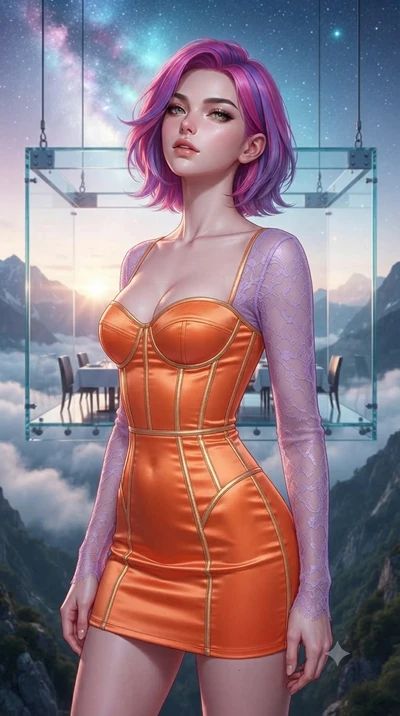 score_9, masterpiece, best quality, ultra-detailed, high-budget anime keyframe, editorial fashion photography, tasteful artistic composition, Caucasian woman, strictly human ears. close-up cowboy shot from the waist and thighs up, the character domin