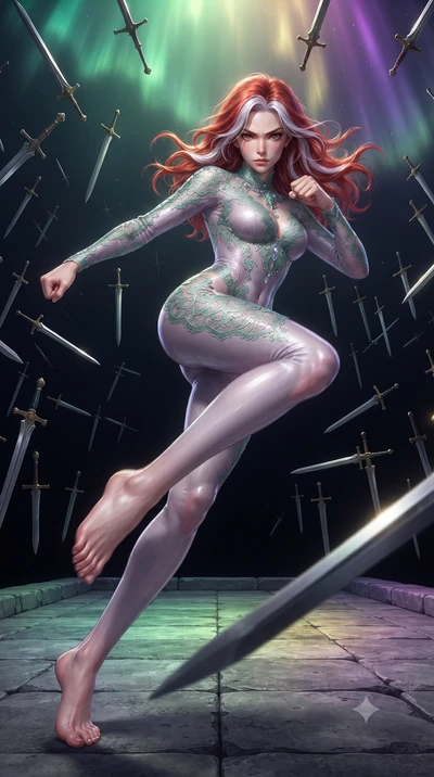 score_9, masterpiece, best quality, ultra-detailed, high-budget anime keyframe, editorial fashion photography, tasteful artistic composition, realistic cosplay photography, Caucasian woman, strictly human ears. low angle full-body shot from head to t