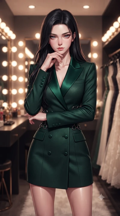 score_9, masterpiece, best quality, ultra-detailed, high-budget anime keyframe, editorial fashion photography, tasteful artistic composition, Korean woman. close-up cowboy shot from the waist and thighs up, the character dominates the composition, fi