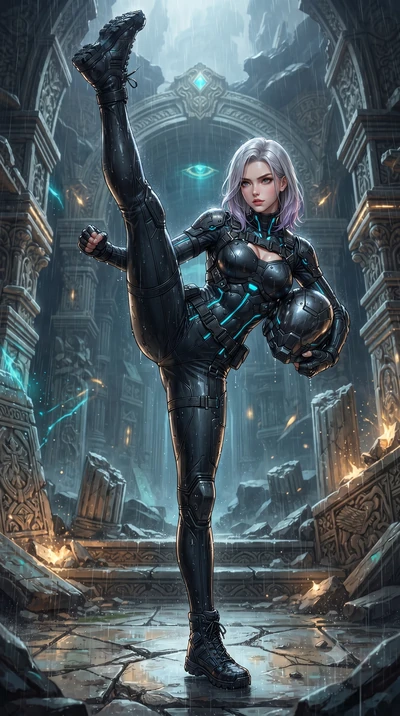 score_9, masterpiece, best quality, ultra-detailed, high-budget anime keyframe, editorial fashion photography, tasteful artistic composition, Caucasian woman. low angle full-body shot from head to toe showing her feet, filling the entire 9:16 vertica