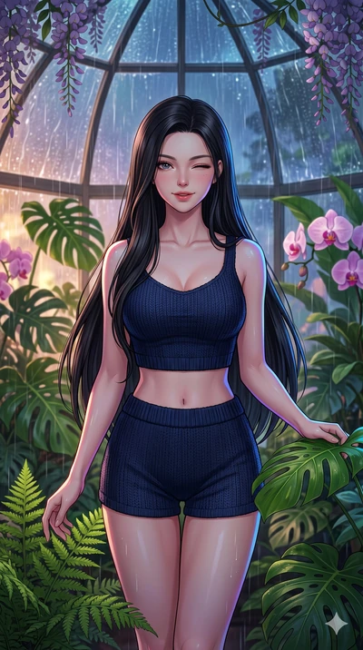 score_9, masterpiece, best quality, ultra-detailed, high-budget anime keyframe, vibrant anime aesthetic, Korean woman. close-up cowboy shot from the waist and thighs up, the character dominates the composition, filling the frame with her large presen