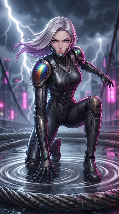 score_9, masterpiece, best quality, ultra-detailed, high-budget anime keyframe, semi-realistic 3D game render, editorial fashion photography, tasteful artistic composition, Caucasian woman. low angle full-body shot from head to toe showing her feet, 