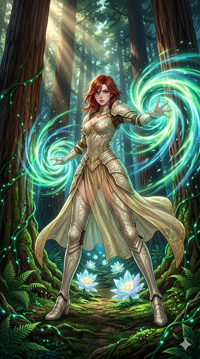 score_9, masterpiece, best quality, ultra-detailed, Set A: High-budget Anime Keyframe, Korean woman. Low angle cowboy shot filling the entire 9:16 frame with her statuesque presence. Theme: Primal Nature. unleashing a massive energy wave in a giant r