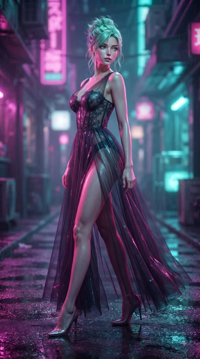 score_9, masterpiece, best quality, ultra-detailed, high-budget anime keyframe, editorial fashion photography, tasteful artistic composition, Japanese woman woman. low angle full-body shot from head to toe showing her feet, filling the entire 9:16 ve