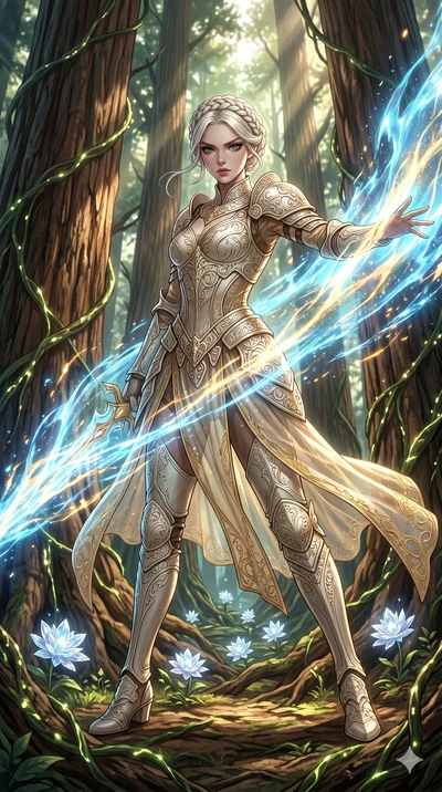 score_9, masterpiece, best quality, ultra-detailed, Set A: High-budget Anime Keyframe, Korean woman. Low angle cowboy shot filling the entire 9:16 frame with her statuesque presence. Theme: Primal Nature. unleashing a massive energy wave in a giant r