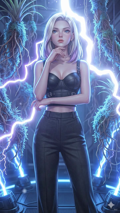 An atmospheric fantasy anime animation. The vibrant green and purple aurora borealis shimmers and waves dynamically across the dark night sky. Soft snowflakes drift down lazily through the cold air, catching the light. The camera executes a slow, maj