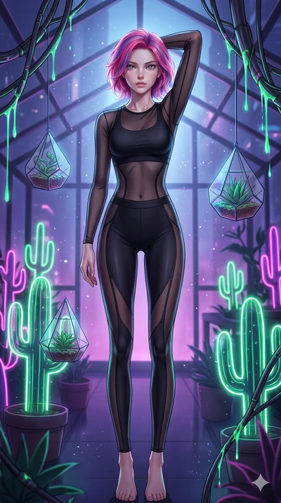 score_9, masterpiece, best quality, ultra-detailed, high-budget anime keyframe, Korean woman. low angle full-body shot filling the entire 9:16 frame with her statuesque presence, stretching the vertical silhouette. standing in a retro-futuristic synt