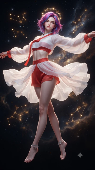 score_9, masterpiece, best quality, ultra-detailed, high-budget anime keyframe, editorial fashion photography, tasteful artistic composition, Caucasian woman. low angle full-body shot from head to toe showing her feet, filling the entire 9:16 vertica