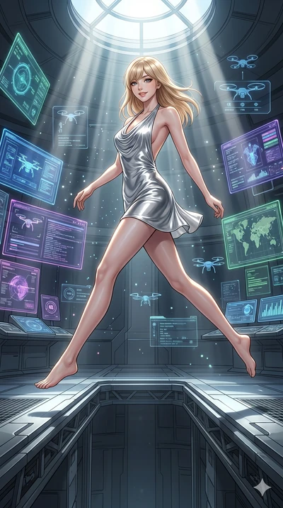 score_9, masterpiece, best quality, ultra-detailed, high-budget anime keyframe, editorial fashion photography, tasteful artistic composition, Japanese woman. low angle full-body shot from head to toe showing her feet, filling the entire 9:16 vertical