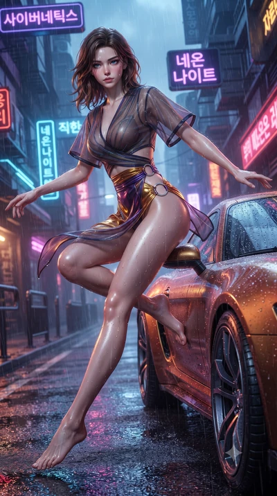 score_9, masterpiece, best quality, ultra-detailed, high-budget anime keyframe, editorial fashion photography, tasteful artistic composition, Korean woman. low angle full-body shot from head to toe showing her feet, filling the entire 9:16 vertical f