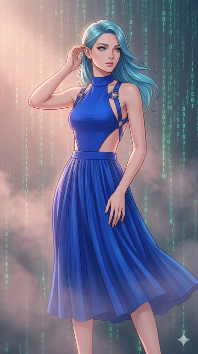 score_9, masterpiece, best quality, ultra-detailed, high-budget anime keyframe, editorial fashion photography, tasteful artistic composition, Caucasian woman, strictly human ears. cowboy shot from the thighs up, character and outfit filling the frame