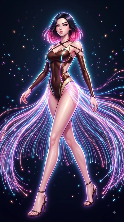 score_9, masterpiece, best quality, ultra-detailed, high-budget anime keyframe, editorial fashion photography, tasteful artistic composition, Korean woman. low angle full-body shot from head to toe showing her feet, filling the entire 9:16 vertical f