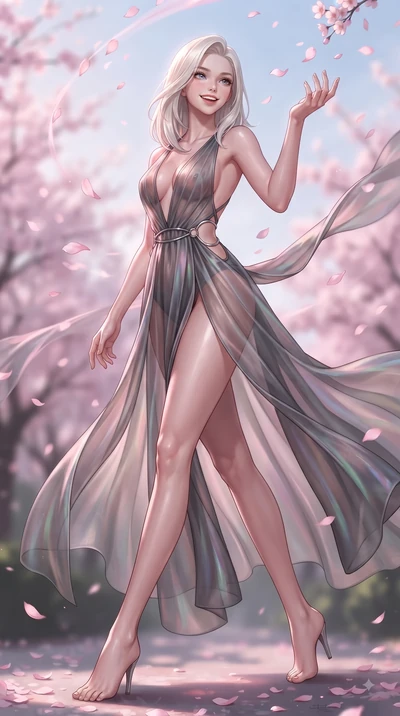 score_9, masterpiece, best quality, ultra-detailed, high-budget anime keyframe, editorial fashion photography, tasteful artistic composition, Caucasian woman. low angle full-body shot from head to toe showing her feet, filling the entire 9:16 vertica