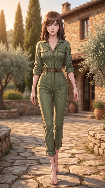 score_9, masterpiece, best quality, ultra-detailed, high-budget anime keyframe, editorial fashion photography, tasteful artistic composition, Korean woman woman. low angle full-body shot from head to toe showing her feet, filling the entire 9:16 vert