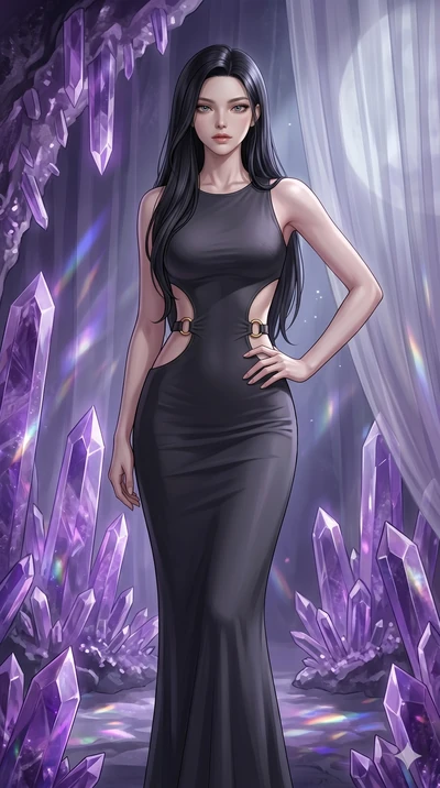 score_9, masterpiece, best quality, ultra-detailed, high-budget anime keyframe, editorial fashion photography, tasteful artistic composition, Korean woman. cowboy shot from the thighs up, character and outfit filling the frame for maximum editorial p