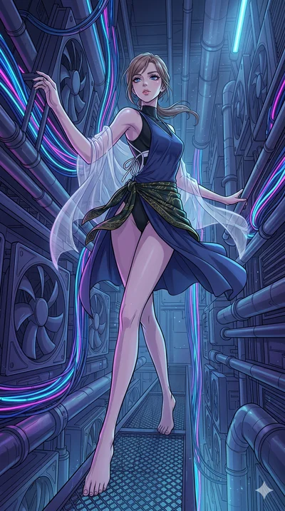 score_9, masterpiece, best quality, ultra-detailed, high-budget anime movie keyframe, cinematic anime lighting, intricate line art, Caucasian (strictly human ears) anime girl. Dynamic full-body shot stretching the vertical silhouette with extreme per