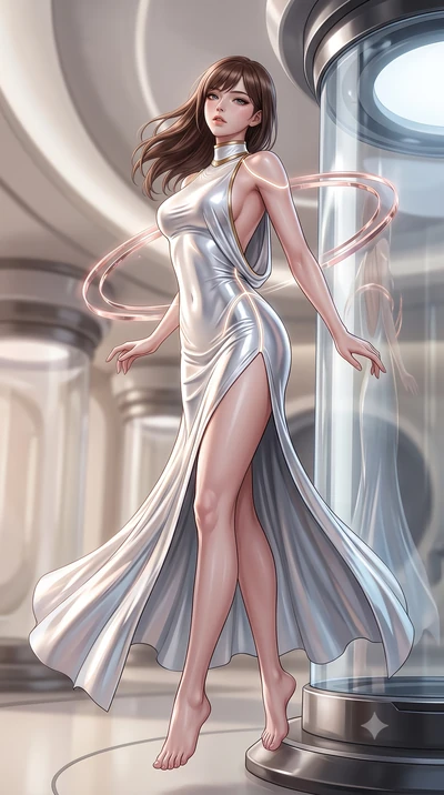 score_9, masterpiece, best quality, ultra-detailed, high-budget anime keyframe, editorial fashion photography, tasteful artistic composition, Korean woman. low angle full-body shot from head to toe showing her feet, filling the entire 9:16 vertical f