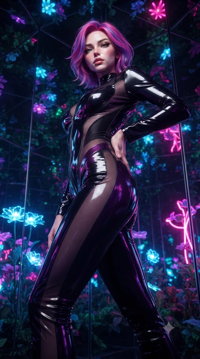 score_9, masterpiece, best quality, ultra-detailed, High-budget Anime Keyframe, editorial fashion photography, tasteful artistic composition, realistic cosplay photography, Caucasian woman, strictly human ears. Low angle cowboy shot filling the entir