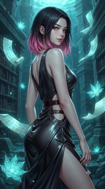 score_9, masterpiece, best quality, ultra-detailed, high-budget anime keyframe, editorial fashion photography, tasteful artistic composition, Korean woman. close-up cowboy shot from the waist and thighs up, the character dominates the composition, fi