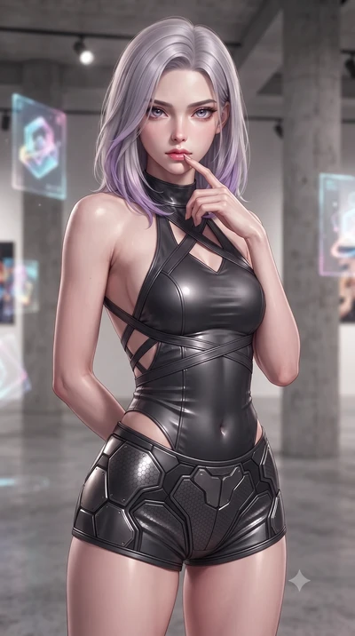 score_9, masterpiece, best quality, ultra-detailed, high-budget anime keyframe, editorial fashion photography, tasteful artistic composition, Caucasian woman. close-up cowboy shot from the waist and thighs up, the character dominates the composition,