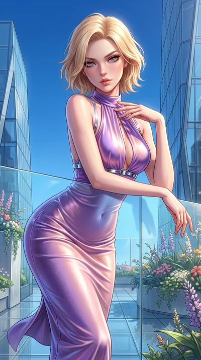 score_9, masterpiece, best quality, ultra-detailed, high-budget anime keyframe, semi-realistic 3D game render, editorial fashion photography, tasteful artistic composition, Caucasian woman. close-up cowboy shot from the waist and thighs up, the chara
