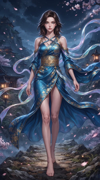 score_9, masterpiece, best quality, ultra-detailed, high-budget anime keyframe, editorial fashion photography, tasteful artistic composition, Korean woman. low angle full-body shot from head to toe showing her feet, filling the entire 9:16 vertical f
