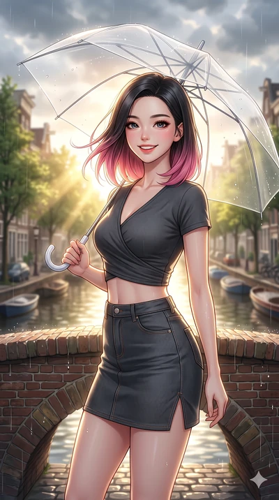 score_9, masterpiece, best quality, ultra-detailed, high-budget anime keyframe, vibrant anime aesthetic, Korean woman. close-up cowboy shot from the waist and thighs up, the character dominates the composition, filling the frame with her large presen