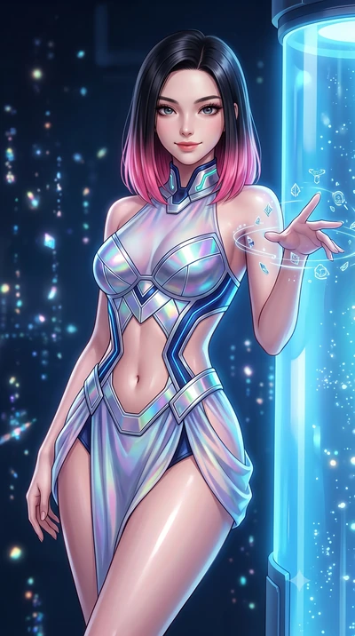 score_9, masterpiece, best quality, ultra-detailed, high-budget anime keyframe, semi-realistic 3D game render, editorial fashion photography, tasteful artistic composition, Korean woman. close-up cowboy shot from the waist and thighs up, the characte