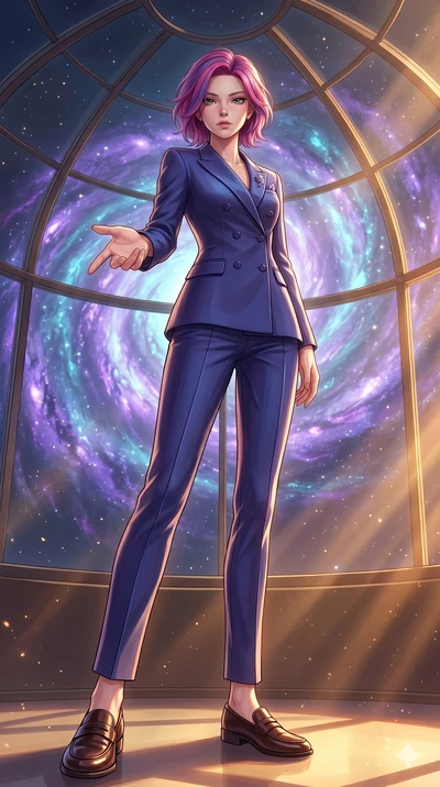 score_9, masterpiece, best quality, ultra-detailed, high-budget anime keyframe, editorial fashion photography, tasteful artistic composition, Caucasian woman, strictly human ears. low angle full-body shot from head to toe showing her feet, filling th