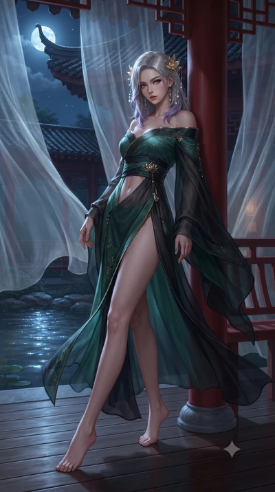 score_9, masterpiece, best quality, ultra-detailed, high-budget anime keyframe, editorial fashion photography, tasteful artistic composition, Caucasian woman. low angle full-body shot from head to toe showing her feet, filling the entire 9:16 vertica