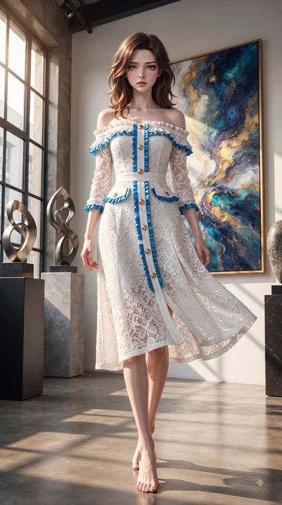 score_9, masterpiece, best quality, ultra-detailed, high-budget anime keyframe, editorial fashion photography, tasteful artistic composition, Korean woman. low angle full-body shot from head to toe showing her feet, filling the entire 9:16 vertical f