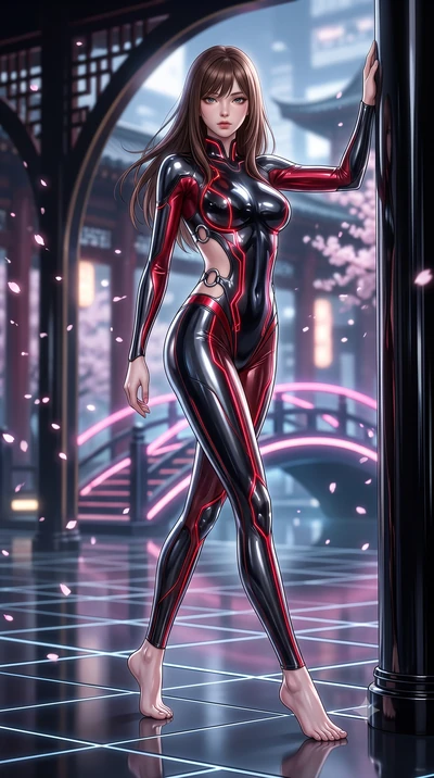 score_9, masterpiece, best quality, ultra-detailed, high-budget anime keyframe, editorial fashion photography, tasteful artistic composition, Korean woman. low angle full-body shot from head to toe showing her feet, filling the entire 9:16 vertical f