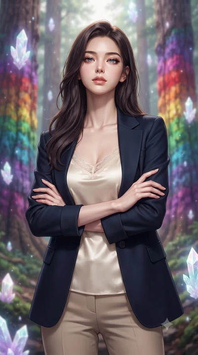 score_9, masterpiece, best quality, ultra-detailed, high-budget anime keyframe, editorial fashion photography, tasteful artistic composition, Korean woman. close-up cowboy shot from the waist and thighs up, the character dominates the composition, fi