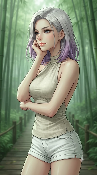 score_9, masterpiece, best quality, ultra-detailed, high-budget anime keyframe, editorial fashion photography, tasteful artistic composition, Caucasian woman woman. close-up cowboy shot from the waist and thighs up, the character dominates the compos