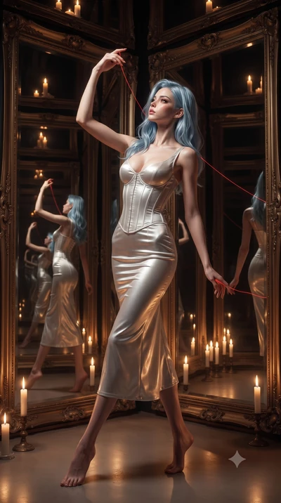score_9, masterpiece, best quality, ultra-detailed, High-budget Anime Keyframe, editorial fashion photography, tasteful artistic composition, realistic cosplay photography, East Asian woman. Dynamic full-body shot stretching the vertical silhouette t