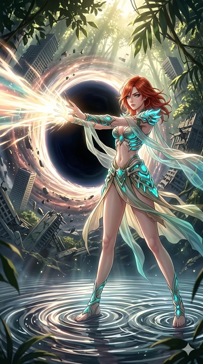 score_9, masterpiece, best quality, ultra-detailed, Set A: High-budget Anime Keyframe, Caucasian (human ears) woman. Low angle cowboy shot filling the entire 9:16 frame with her statuesque presence. Theme: Urban Decay. unleashing a massive energy wav