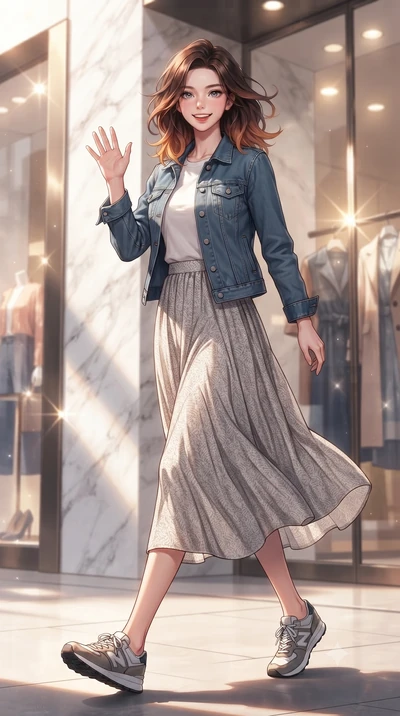 score_9, masterpiece, best quality, ultra-detailed, high-budget anime keyframe, editorial fashion photography, tasteful artistic composition, Korean woman. low angle full-body shot from head to toe showing her feet, filling the entire 9:16 vertical f