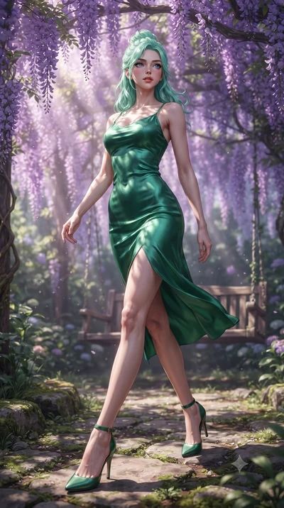 score_9, masterpiece, best quality, ultra-detailed, high-budget anime keyframe, editorial fashion photography, tasteful artistic composition, Japanese woman woman. low angle full-body shot from head to toe showing her feet, filling the entire 9:16 ve