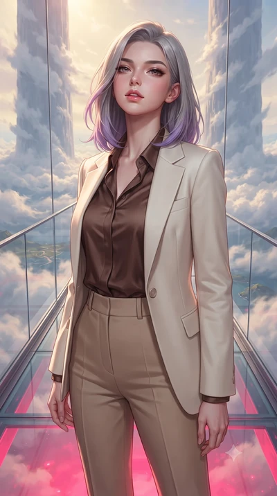 score_9, masterpiece, best quality, ultra-detailed, high-budget anime keyframe, editorial fashion photography, tasteful artistic composition, Caucasian woman, strictly human ears. close-up cowboy shot from the waist and thighs up, the character domin