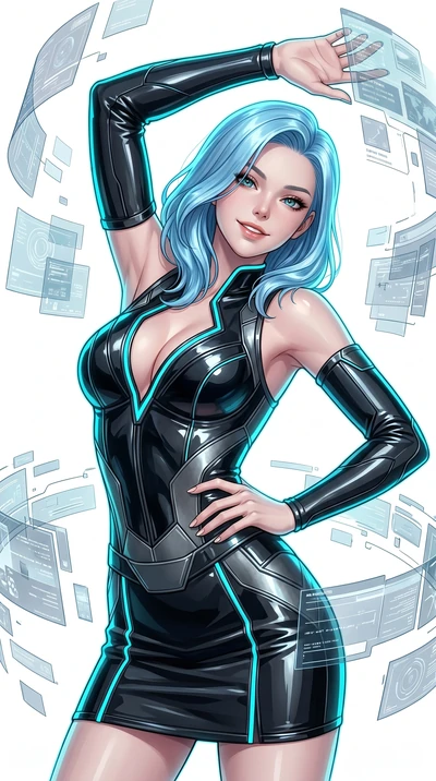 score_9, masterpiece, best quality, ultra-detailed, high-budget anime keyframe, editorial fashion photography, tasteful artistic composition, Korean woman. Upper body close-up from the thighs up, character filling the screen for maximum presence. She